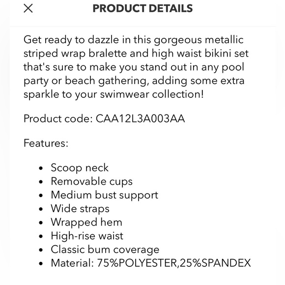 Metallic Striped Wrap Bralette And High Waist Bikini Set XL - Picture 7 of 7